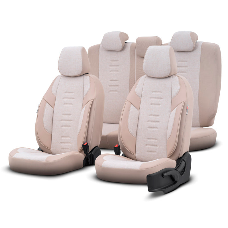 otoM, Universelle Linnen/Leder/Stoff Sitzbezüge Throne Crème - 11-Teilig- - passend für Side-Airbags, Leder, Leinen, Schaumgummi, Textil, Creme