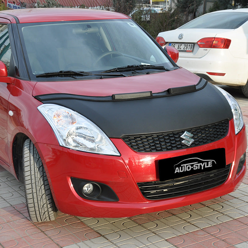 AutoStyle, Motorhauben Steinschlagschutz passend für Suzuki Swift MK7 2010- Schwarz, Kunstleder