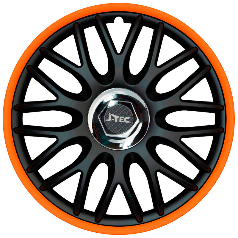 J-Tec, Satz  Radzierblenden Orden R 16-Zoll Schwarz/Orange + Chrom Ringe, ABS, Chrom, Orange, Schwarz