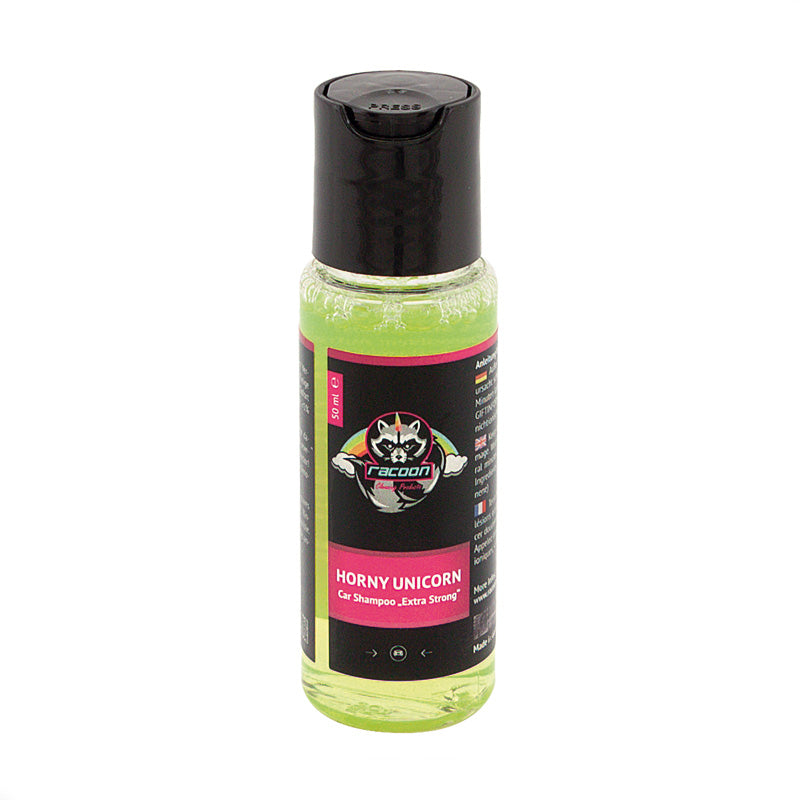 Racoon, HORNY UNICORN Car Shampoo / Extra Strong - 50ml, Flüssigkeit, Gelb, Grün