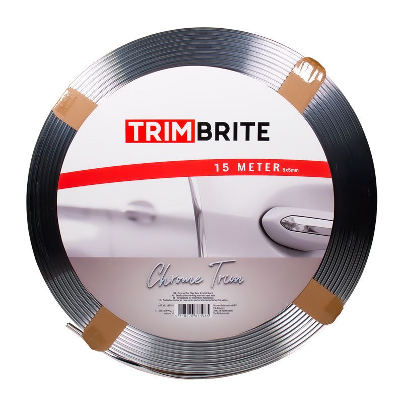 Trimbrite, Selbstklebende Innen- & Außenstreifen - Chrom - 15-Meter Rolle - U-Profil 8x5mm, Kunststoff