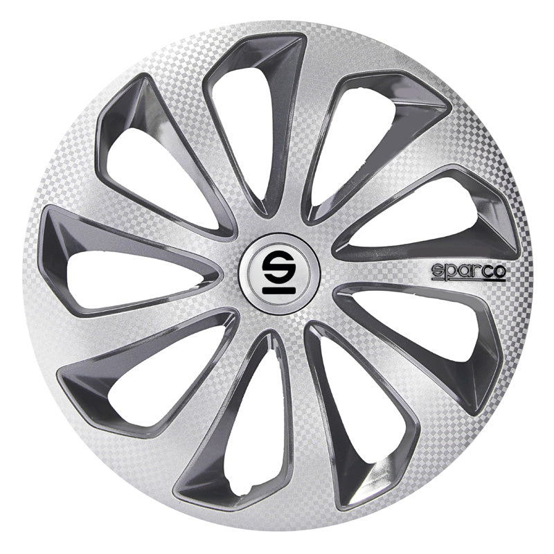 Sparco, Radzierblenden Sicilia - 14-Zoll - Silber/Grau/Karbon - Satz mit 4 Stück, ABS, Carbon, Grau, Silber