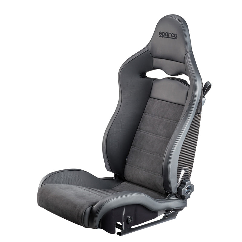 Sparco, Sportsitz SPX SX - Fahrer-Version (Links) - Schwarz Leather/Alcantara + Karbon-Rückenlehne - Linksseitig Verstellbar, Alcantara, Carbon, Leder, Carbon, Schwarz