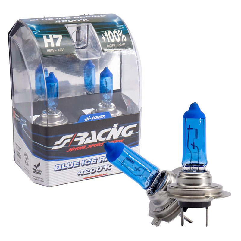 Simoni Racing, Halogen Birnen Blue Ice Racing H7 (4200K) 12V/55W, Satz à 2 Stück ECE-R37, Blau