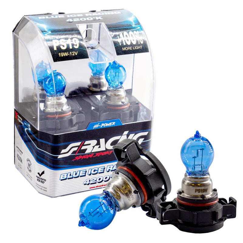 Simoni Racing, Halogen Birnen Blue Ice Racing H16 (PS19W) (4200K) 12V/19W, Satz à 2 Stück ECE-R37, Blau