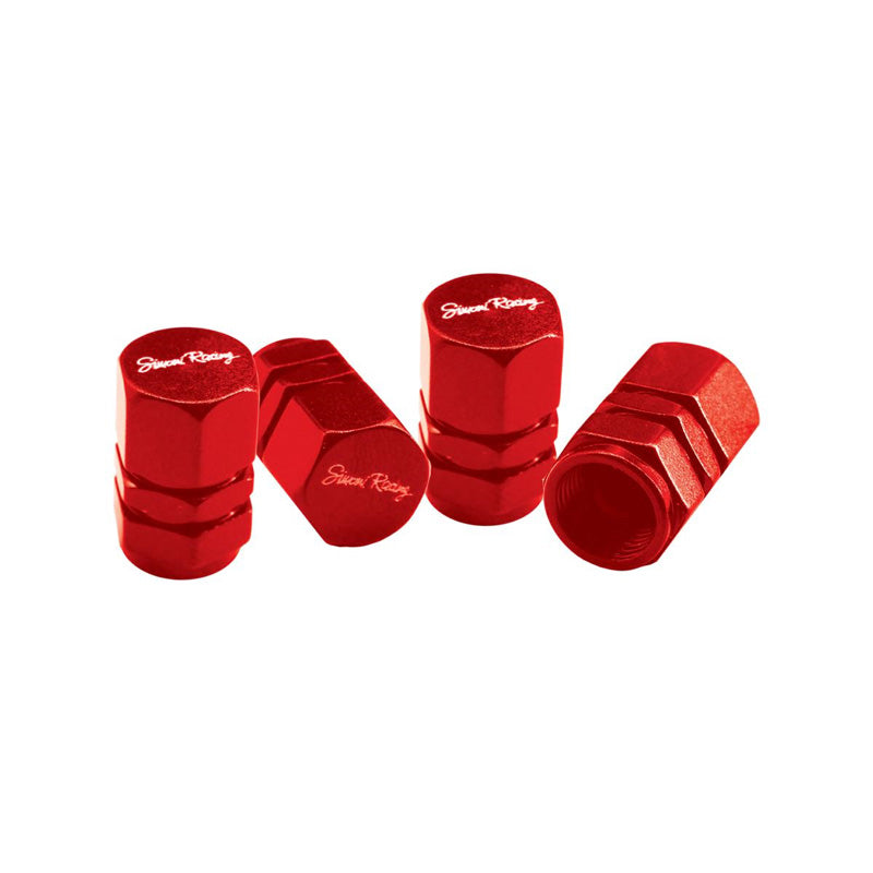 Simoni Racing, Ventilkappen Hexagonal - Rot - 4 Stück, Aluminium