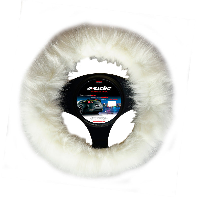 Simoni Racing, Lenkradbezug Fluffy Fur - Weiß - 37-39cm, Microfiber, Weiss