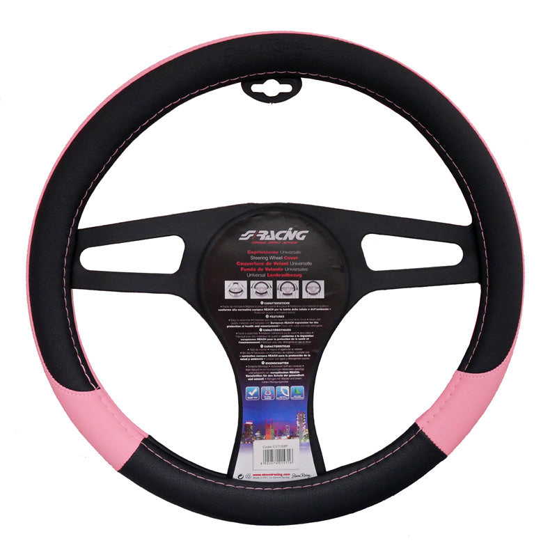 Simoni Racing, Lenkradbezug Pink Lady - Schwarz/Rosa Ökoleder - 37-39cm, Microfiber, Rosa, Schwarz