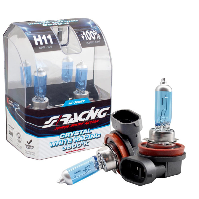 Simoni Racing, Halogen Birnen Crystal White Racing H11 (3800K) 12V/55W, Satz à 2 Stück ECE-R37, Blau