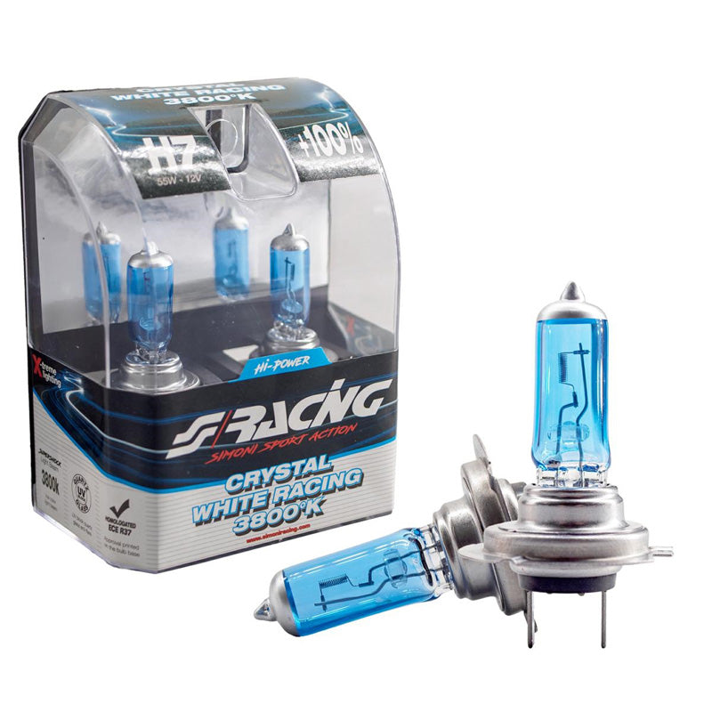 Simoni Racing, Halogen Birnen Crystal White Racing H7 (3800K) 12V/55W, Satz à 2 Stück ECE-R37, Blau