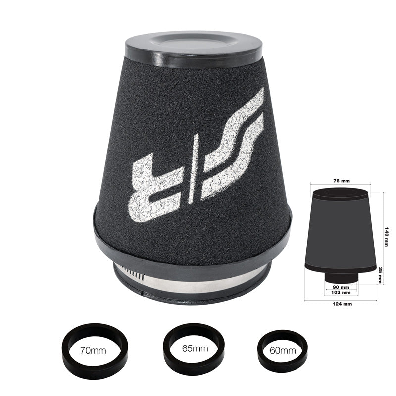 Simoni Racing, Schaumstoff-Luftfilter Universal - 124/76mm - Schwarz - inkl. 3 Adapterringe, Schaumgummi