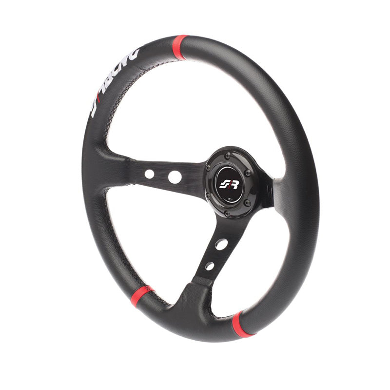 Simoni Racing, Universal Lenkrad Gravel - Schwarz Ökoleder/Rot - Durchmesser 350mm, Kunstleder, Rot, Schwarz