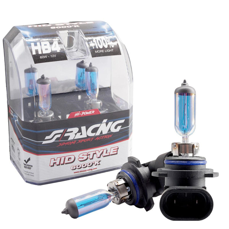 Simoni Racing, Halogen Birnen HID Style HB4 (6000K) Hyperweiß 12V/55W, Satz à 2 Stück ECE-R37, Blau