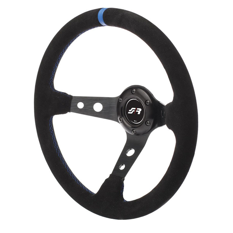 Simoni Racing, Universal Lenkrad Shakedown - Schwarz Suède/Blau - Durchmesser 350mm, Alcantara, Blau, Schwarz