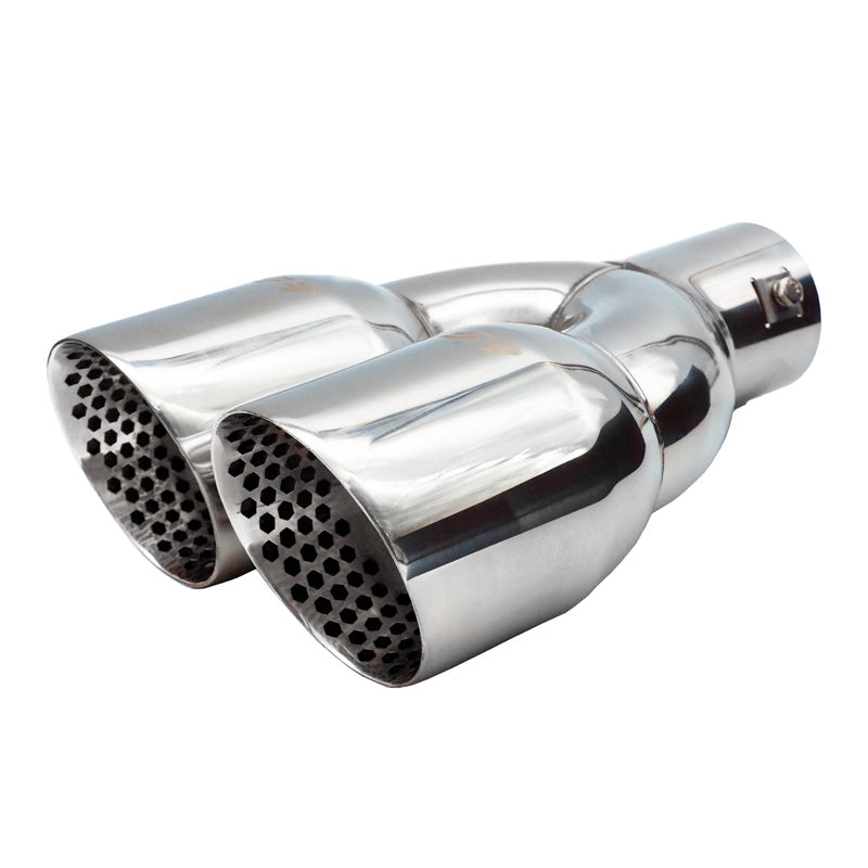 Simoni Racing, Auspuffblende Doppel Rund/Schräg Edelstahl - Ø90xL245mm - Anschluß 35->61mm, Inox