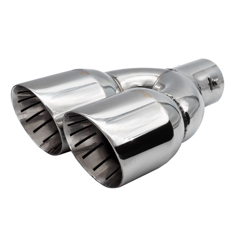 Simoni Racing, Auspuffblende Doppel Rund/Schräg Edelstahl - Ø90xL245mm - Anschluß 35->61mm, Inox