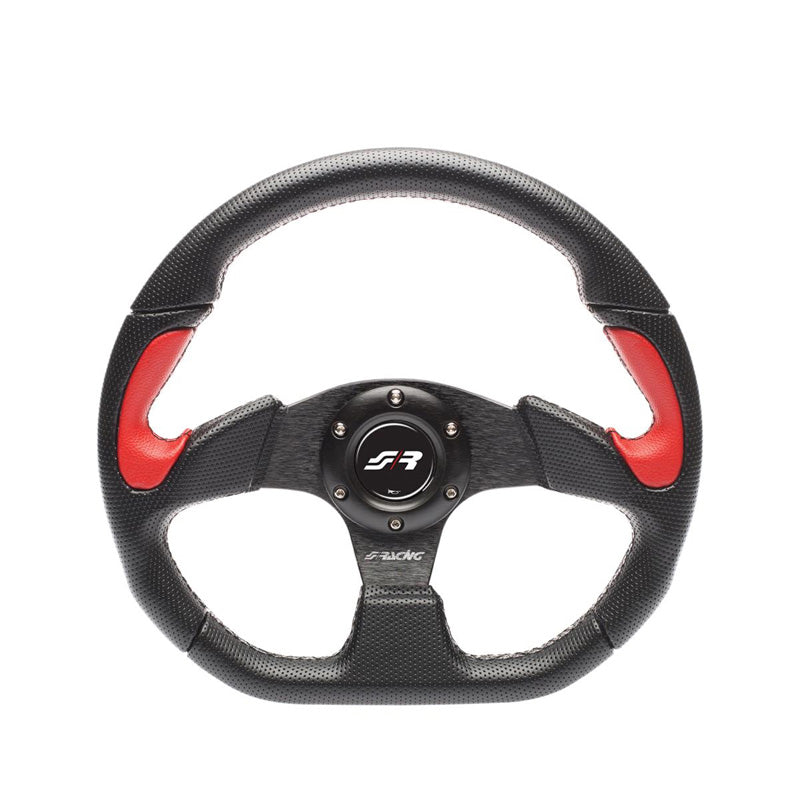 Simoni Racing, Universal Lenkrad X2 Poly Pelle - Schwarz Ökoleder/Rot - Durchmesser 330mm, Leder, Rot, Schwarz