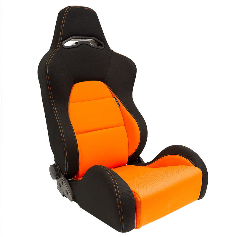 AutoStyle, Sportsitze Eco - Schwarz/Orange - Doppelseitig Verstellbare Rückenlehne - inkl. Laufschienen, Textil, Orange, Schwarz